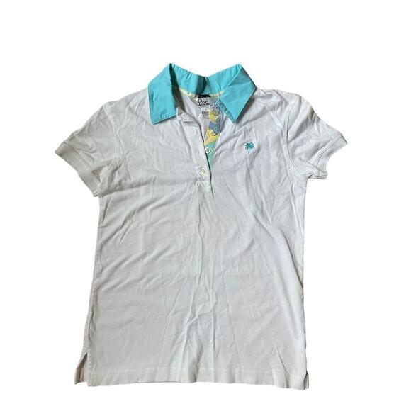 Women's Lilly Pulitzer White Polo w/ tropical design. Small Slim. Vintage?Beach - Picture 2 of 3